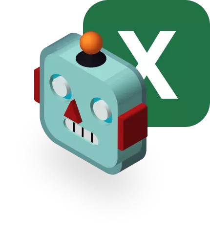 a robot with excel logo in the background